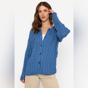 Aran Iris Cotton Ladies Cardigan - Blue size S